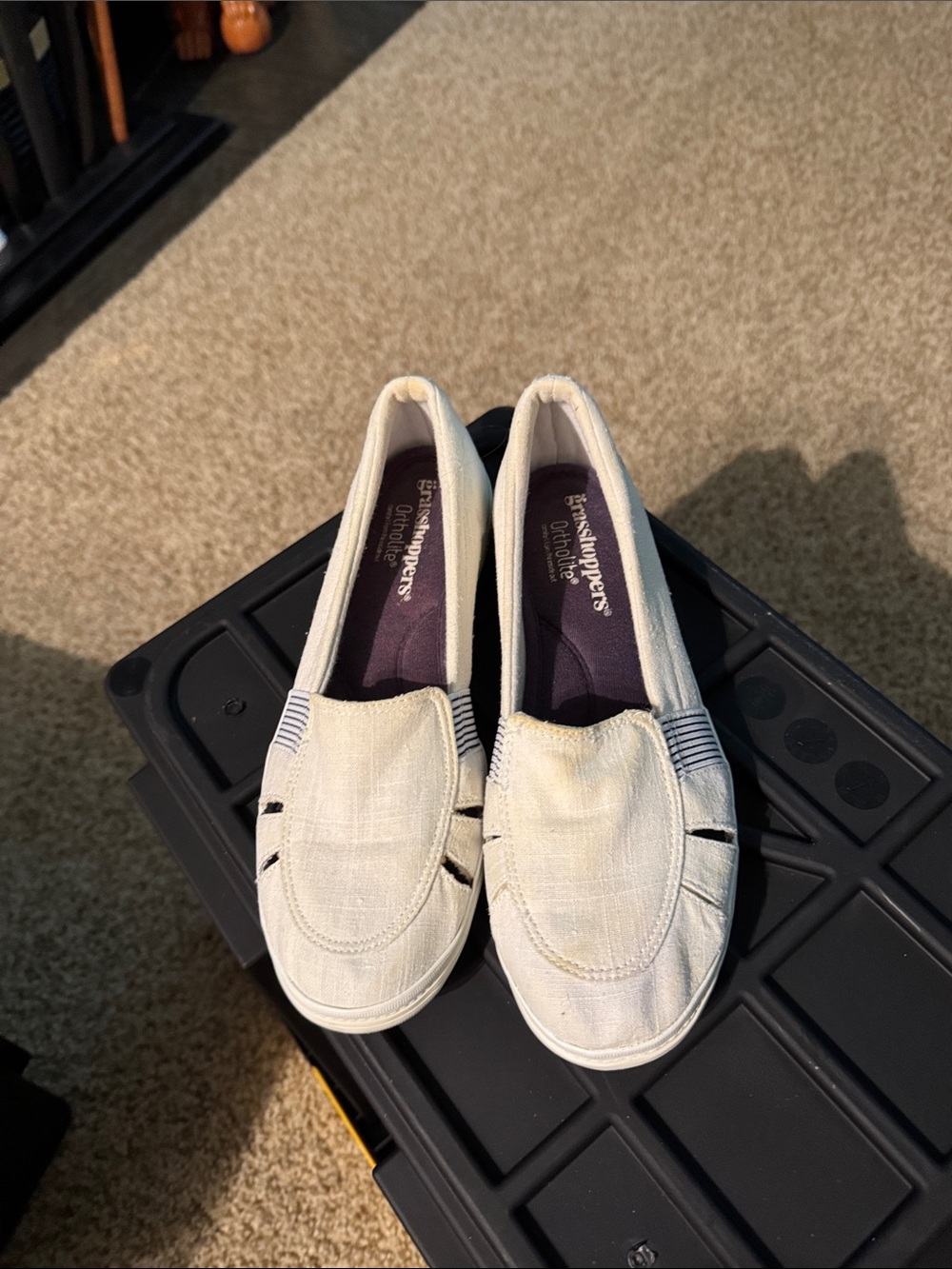 Grasshoppers Women's Canvas Slip-On Flats in Off-White with Navy Trim